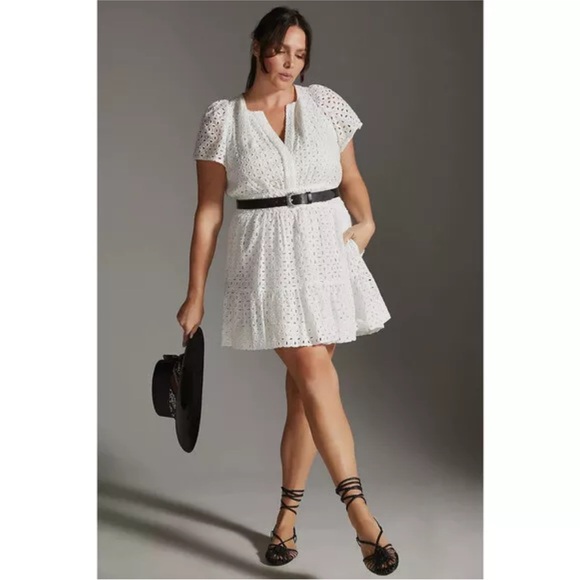 NWT ANTHROPOLOGIE Somerset Mini Dress White Eyelet Edition 3X - Picture 2 of 14